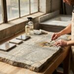 Blat kuchenny z jasnego granitu w realizacji zakładu kamieniarskiego MSG GRANIT